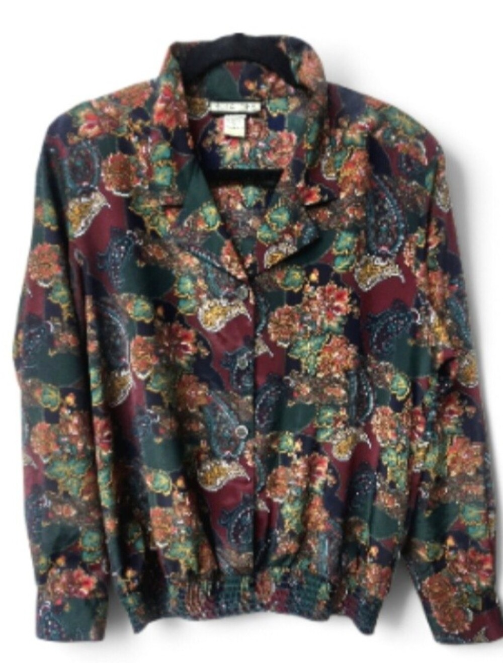 Vintage 80s Notations Top Size 12 Paisley Tapestry Smocked Bubble Hem Boho Chic